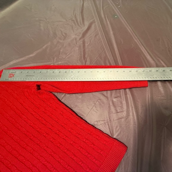 Talbots Red Pop Soft Cable Knit Crewneck Sweater w/ Gold Button Shoulder Size SP - Picture 9 of 11